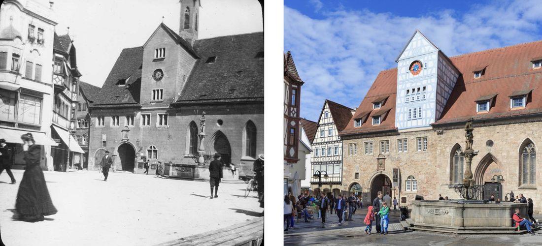 Reutlingen Stadtführung von Koffergepackt: Maximilianbrunnen gestern und heute